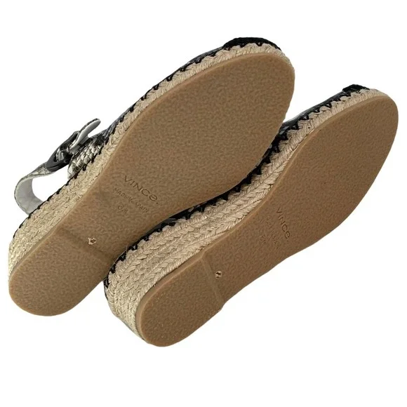 VINCE Wedge Mules SZ 6 Snake Print Espadrille Cap Toe Slingback Sandals - Picture 6 of 7